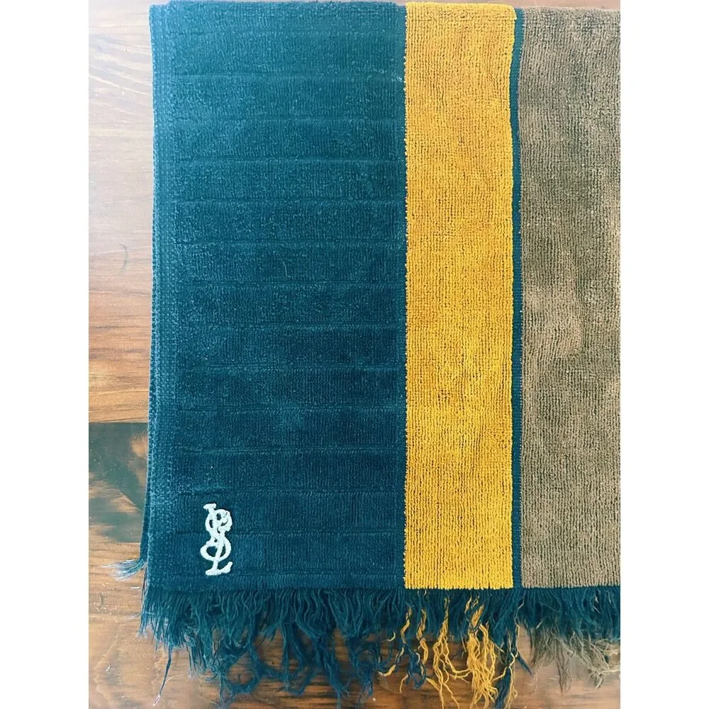 Vintage 1970s Yves Saint Laurent for Fieldcrest Mod Striped Fringed Towel